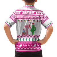 Pink Flamingo Christmas Family Matching Short Sleeve Bodycon Dress and Hawaiian Shirt Xmas Holiday Patterns - Wonder Print Shop