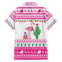 Pink Flamingo Christmas Family Matching Short Sleeve Bodycon Dress and Hawaiian Shirt Xmas Holiday Patterns - Wonder Print Shop