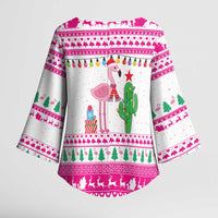 Pink Flamingo Christmas Kimono Sleeve Blouse Xmas Holiday Patterns - Wonder Print Shop