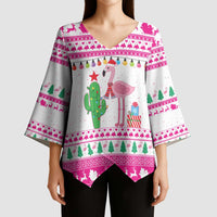 Pink Flamingo Christmas Kimono Sleeve Blouse Xmas Holiday Patterns - Wonder Print Shop