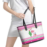 Pink Flamingo Christmas Leather Tote Bag Xmas Holiday Patterns - Wonder Print Shop