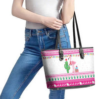 Pink Flamingo Christmas Leather Tote Bag Xmas Holiday Patterns - Wonder Print Shop