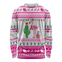 Pink Flamingo Christmas Long Sleeve Shirt Xmas Holiday Patterns - Wonder Print Shop