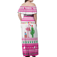 Pink Flamingo Christmas Off Shoulder Maxi Dress Xmas Holiday Patterns - Wonder Print Shop