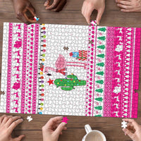 Pink Flamingo Christmas Puzzle Xmas Holiday Patterns - Wonder Print Shop