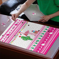 Pink Flamingo Christmas Puzzle Xmas Holiday Patterns - Wonder Print Shop