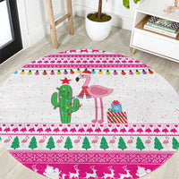 Pink Flamingo Christmas Round Carpet Xmas Holiday Patterns - Wonder Print Shop
