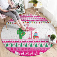 Pink Flamingo Christmas Round Carpet Xmas Holiday Patterns - Wonder Print Shop
