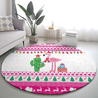 Pink Flamingo Christmas Round Carpet Xmas Holiday Patterns - Wonder Print Shop