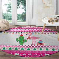 Pink Flamingo Christmas Round Carpet Xmas Holiday Patterns - Wonder Print Shop