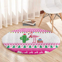 Pink Flamingo Christmas Round Carpet Xmas Holiday Patterns - Wonder Print Shop