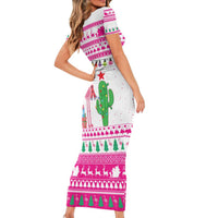 Pink Flamingo Christmas Short Sleeve Bodycon Dress Xmas Holiday Patterns - Wonder Print Shop