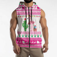Pink Flamingo Christmas Sleeveless Zip Hoodie Xmas Holiday Patterns - Wonder Print Shop
