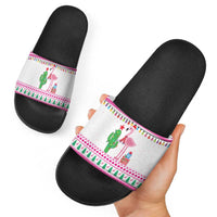 Pink Flamingo Christmas Slide Sandals Xmas Holiday Patterns - Wonder Print Shop