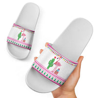 Pink Flamingo Christmas Slide Sandals Xmas Holiday Patterns - Wonder Print Shop