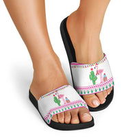 Pink Flamingo Christmas Slide Sandals Xmas Holiday Patterns - Wonder Print Shop