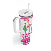 Pink Flamingo Christmas Tumbler With Handle Xmas Holiday Patterns - Wonder Print Shop