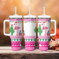 Pink Flamingo Christmas Tumbler With Handle Xmas Holiday Patterns - Wonder Print Shop