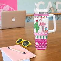 Pink Flamingo Christmas Tumbler With Handle Xmas Holiday Patterns - Wonder Print Shop