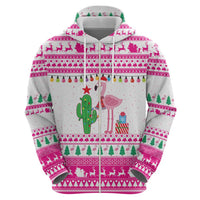 Pink Flamingo Christmas Zip Hoodie Xmas Holiday Patterns - Wonder Print Shop