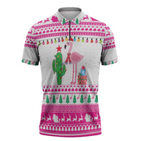 Pink Flamingo Christmas Zipper Polo Shirt Xmas Holiday Patterns - Wonder Print Shop