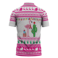 Pink Flamingo Christmas Zipper Polo Shirt Xmas Holiday Patterns - Wonder Print Shop