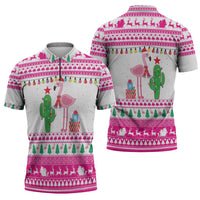 Pink Flamingo Christmas Zipper Polo Shirt Xmas Holiday Patterns - Wonder Print Shop