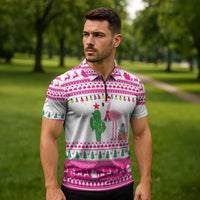 Pink Flamingo Christmas Zipper Polo Shirt Xmas Holiday Patterns - Wonder Print Shop