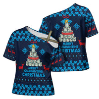Merry Quarantine Christmas Cross Shoulder Shirt Xmas Holiday Patterns - Wonder Print Shop