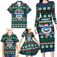 Merry Sharkmas Christmas Family Matching Long Sleeve Bodycon Dress and Hawaiian Shirt Xmas Holiday Patterns - Wonder Print Shop