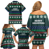Merry Sharkmas Christmas Family Matching Off Shoulder Short Dress and Hawaiian Shirt Xmas Holiday Patterns - Wonder Print Shop