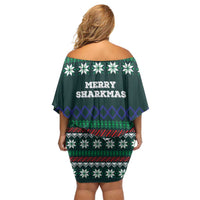 Merry Sharkmas Christmas Family Matching Off Shoulder Short Dress and Hawaiian Shirt Xmas Holiday Patterns - Wonder Print Shop