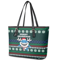 Merry Sharkmas Christmas Leather Tote Bag Xmas Holiday Patterns - Wonder Print Shop