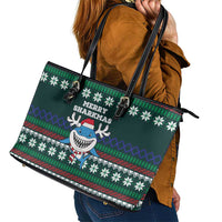 Merry Sharkmas Christmas Leather Tote Bag Xmas Holiday Patterns - Wonder Print Shop