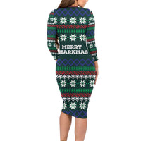 Merry Sharkmas Christmas Long Sleeve Bodycon Dress Xmas Holiday Patterns - Wonder Print Shop