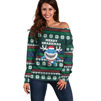 Merry Sharkmas Christmas Off Shoulder Sweater Xmas Holiday Patterns - Wonder Print Shop