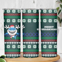 Merry Sharkmas Christmas Skinny Tumbler Xmas Holiday Patterns - Wonder Print Shop