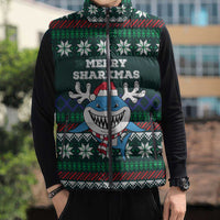 Merry Sharkmas Christmas Sleeveless Puffer Jacket Xmas Holiday Patterns - Wonder Print Shop