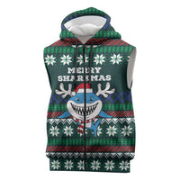 Merry Sharkmas Christmas Sleeveless Zip Hoodie Xmas Holiday Patterns - Wonder Print Shop