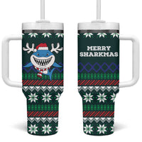 Merry Sharkmas Christmas Tumbler With Handle Xmas Holiday Patterns - Wonder Print Shop