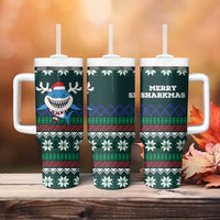 Merry Sharkmas Christmas Tumbler With Handle Xmas Holiday Patterns - Wonder Print Shop