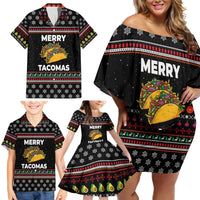 Merry Tacomas Christmas Family Matching Off Shoulder Short Dress and Hawaiian Shirt Xmas Holiday Patterns - Wonder Print Shop