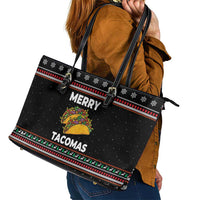 Merry Tacomas Christmas Leather Tote Bag Xmas Holiday Patterns - Wonder Print Shop