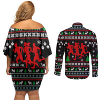 Running Oh What Fun Christmas Couples Matching Off Shoulder Short Dress and Long Sleeve Button Shirt Xmas Holiday Patterns - Wonder Print Shop