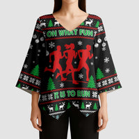 Running Oh What Fun Christmas Kimono Sleeve Blouse Xmas Holiday Patterns - Wonder Print Shop