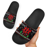 Running Oh What Fun Christmas Slide Sandals Xmas Holiday Patterns - Wonder Print Shop