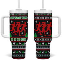 Running Oh What Fun Christmas Tumbler With Handle Xmas Holiday Patterns - Wonder Print Shop