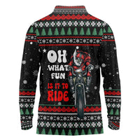 Santa And Motor Christmas Long Sleeve Polo Shirt Xmas Holiday Patterns - Wonder Print Shop