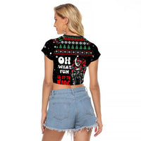 Santa And Motor Christmas Raglan Cropped T Shirt Xmas Holiday Patterns - Wonder Print Shop