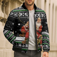 Santa Claus Fishing Christmas Bomber Puffer Jacket Xmas Holiday Patterns - Wonder Print Shop